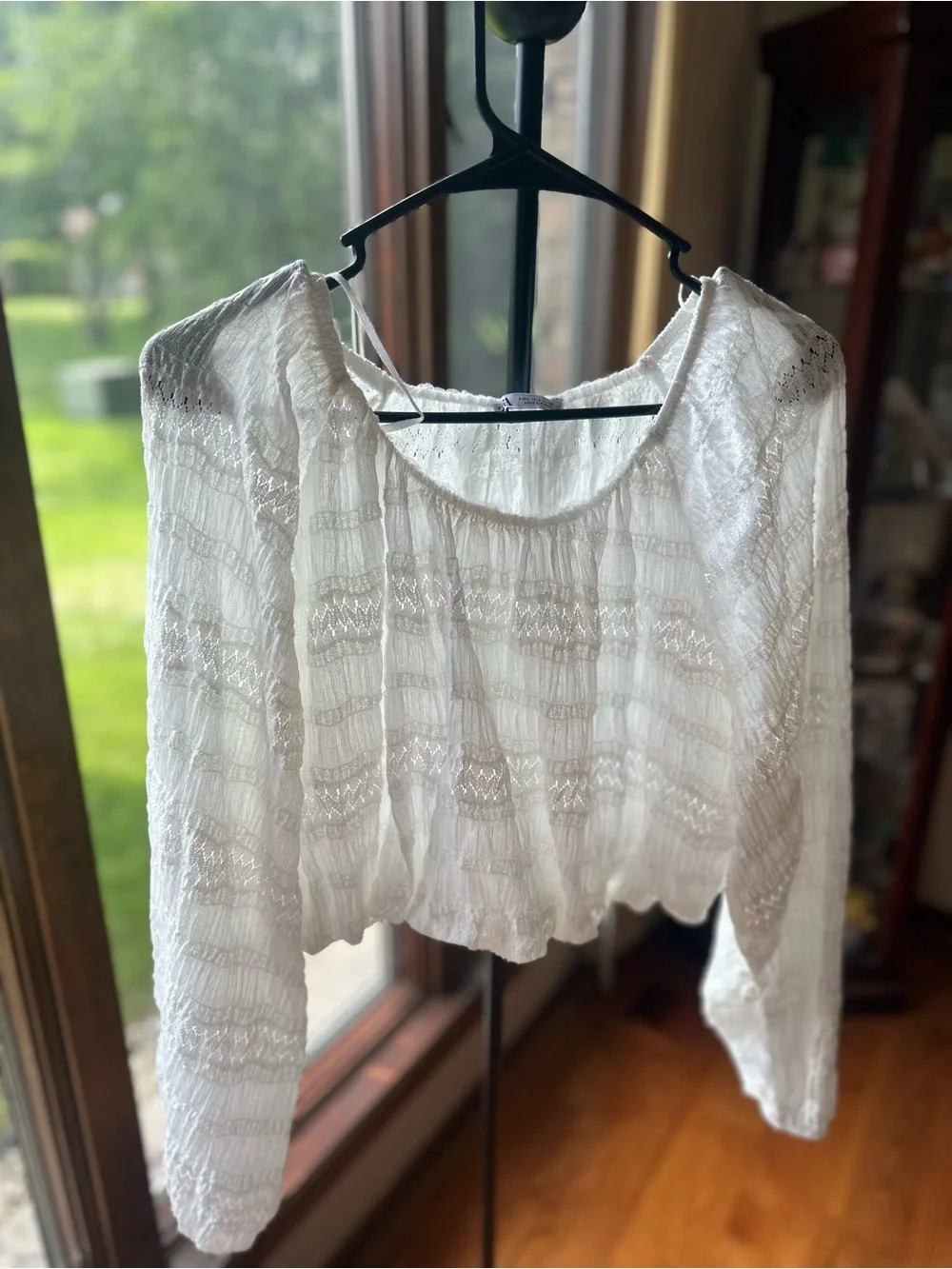 ZARA Women's White Lace Peasant Blouse - Lightweight Long Sleeve Top